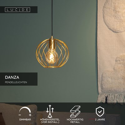 Lucide DANZA - Pendelleuchten - Ø 25 cm - 1xE27 - Mattes Gold / Messing